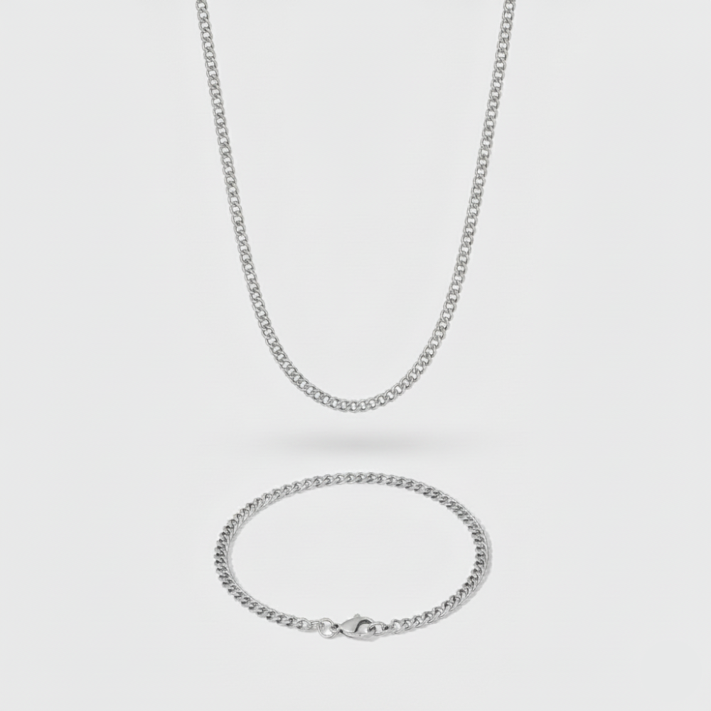 3mm Micro Cuban Link Chain + Bracelet Stack