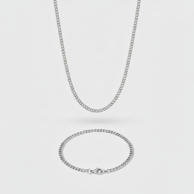 3mm Micro Cuban Link Chain + Bracelet Stack