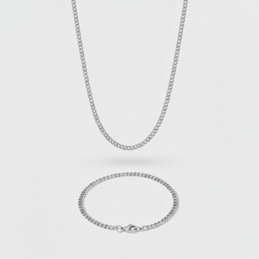 3mm Micro Cuban Link Chain + Bracelet Stack