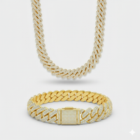 12mm Prong Set Cuban Chain + Bracelet Stack