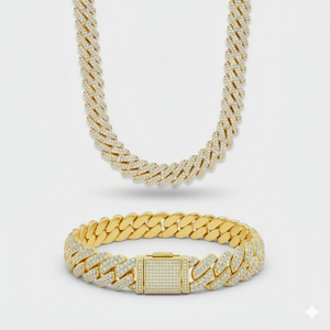 12mm Prong Set Cuban Chain + Bracelet Stack