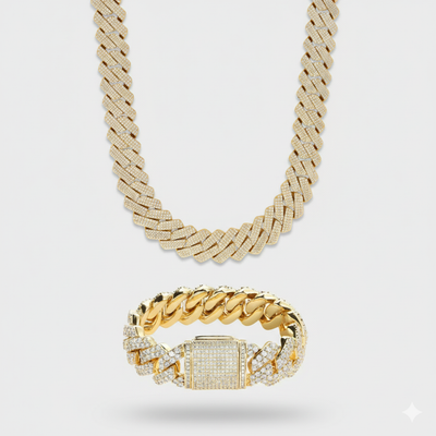 20mm Prong Set Cuban Link Chain & Bracelet Stack