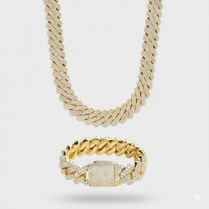 20mm Prong Set Cuban Link Chain & Bracelet Stack