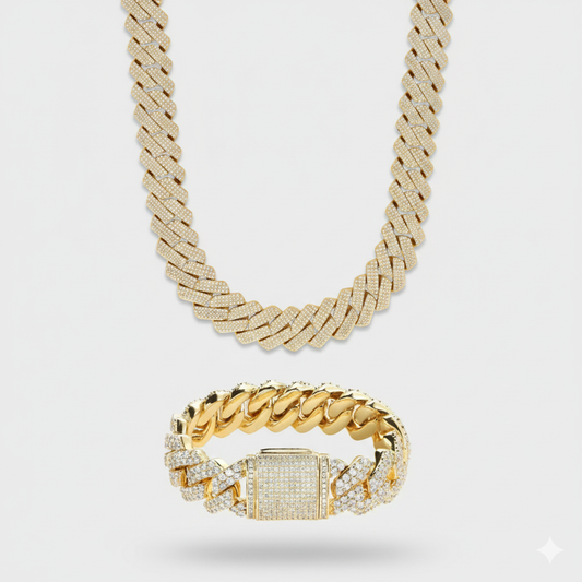 20mm Prong Set Cuban Link Chain & Bracelet Stack