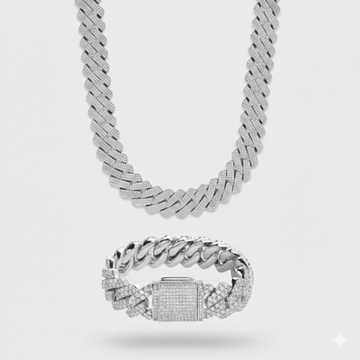 20mm Prong Set Cuban Link Chain & Bracelet Stack