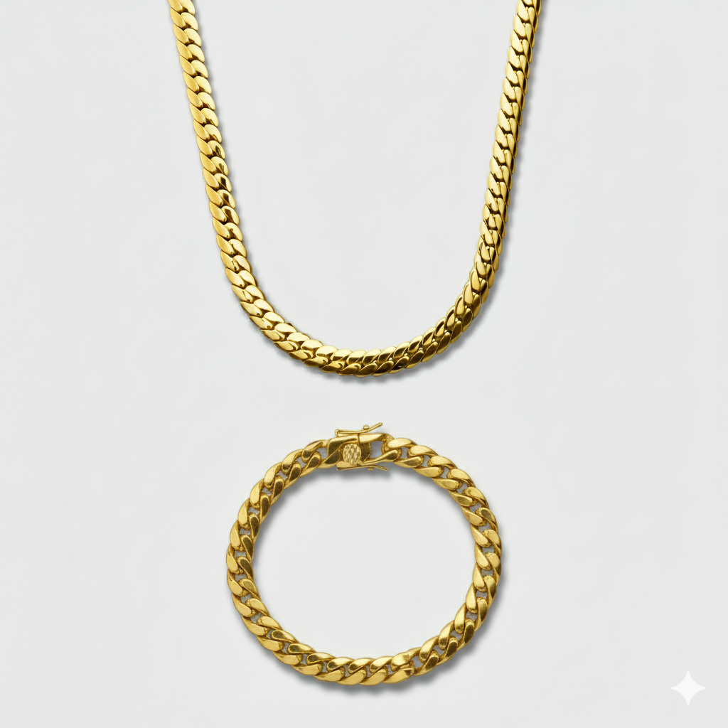 8mm Miami Cuban Link Chain + Bracelet Stack