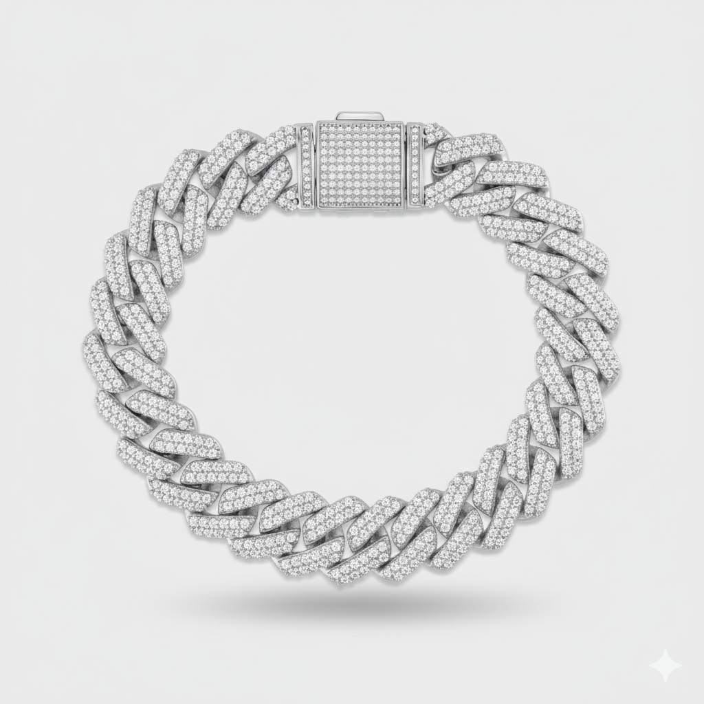 12mm Prong Set Cuban Link Bracelet