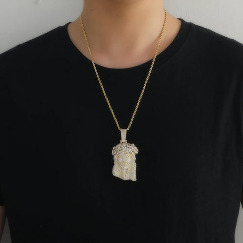 Jesus Piece Pendant - Paved Crown