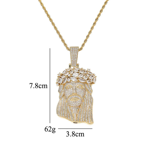 Jesus Piece Pendant - Paved Crown
