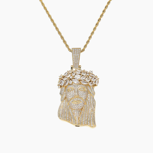 Jesus Piece Pendant - Paved Crown