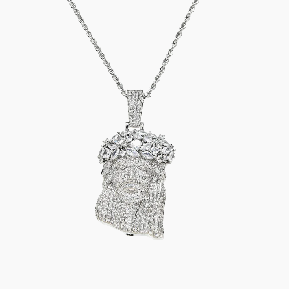 Jesus Piece Pendant - Paved Crown
