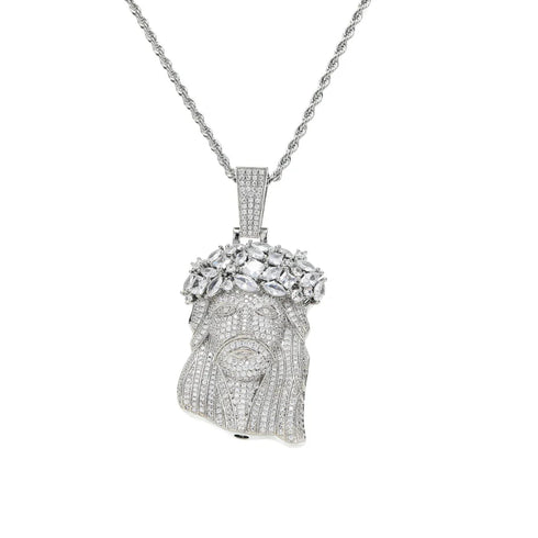 Jesus Piece Pendant - Paved Crown